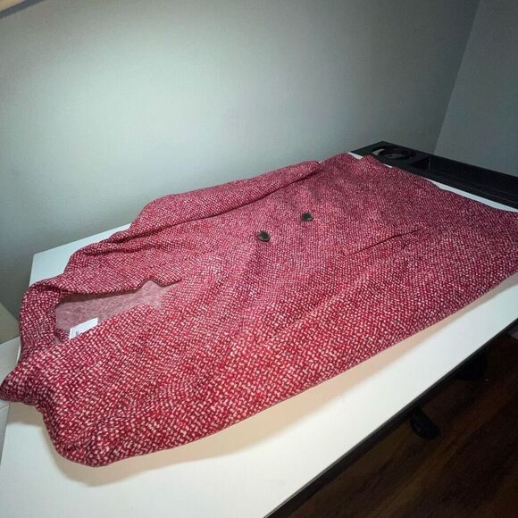 - Red herringbone pea coat, size Small NWOT￼ - Picture 1 of 5